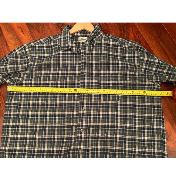 LL Bean Plaid Shirt Long Sleeve Green white mens button down flannel shirt top - Picture 10 of 12